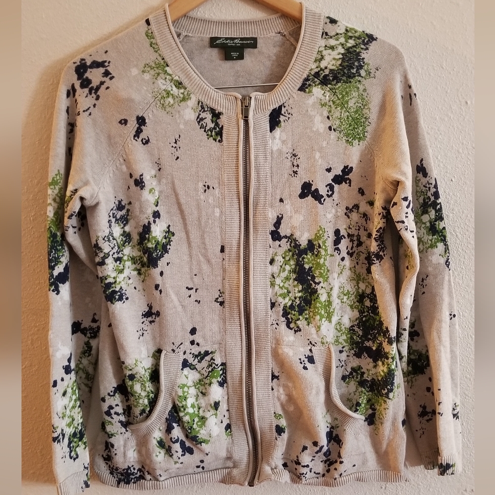 Eddie Bauer womens zip up cotton spring bloom  cartigan size medium